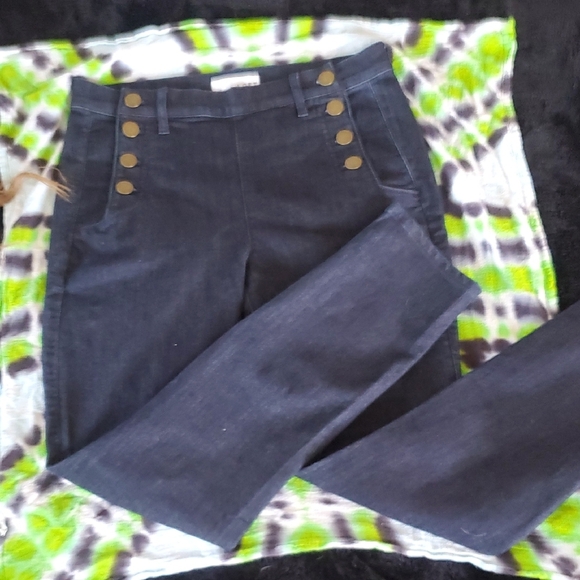 LOFT Denim - Stylish Dark Wash Jeans With High Waist Buttons.